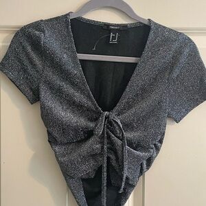 Forever 21 Women's Glittery Black Tie-Front Top (21)